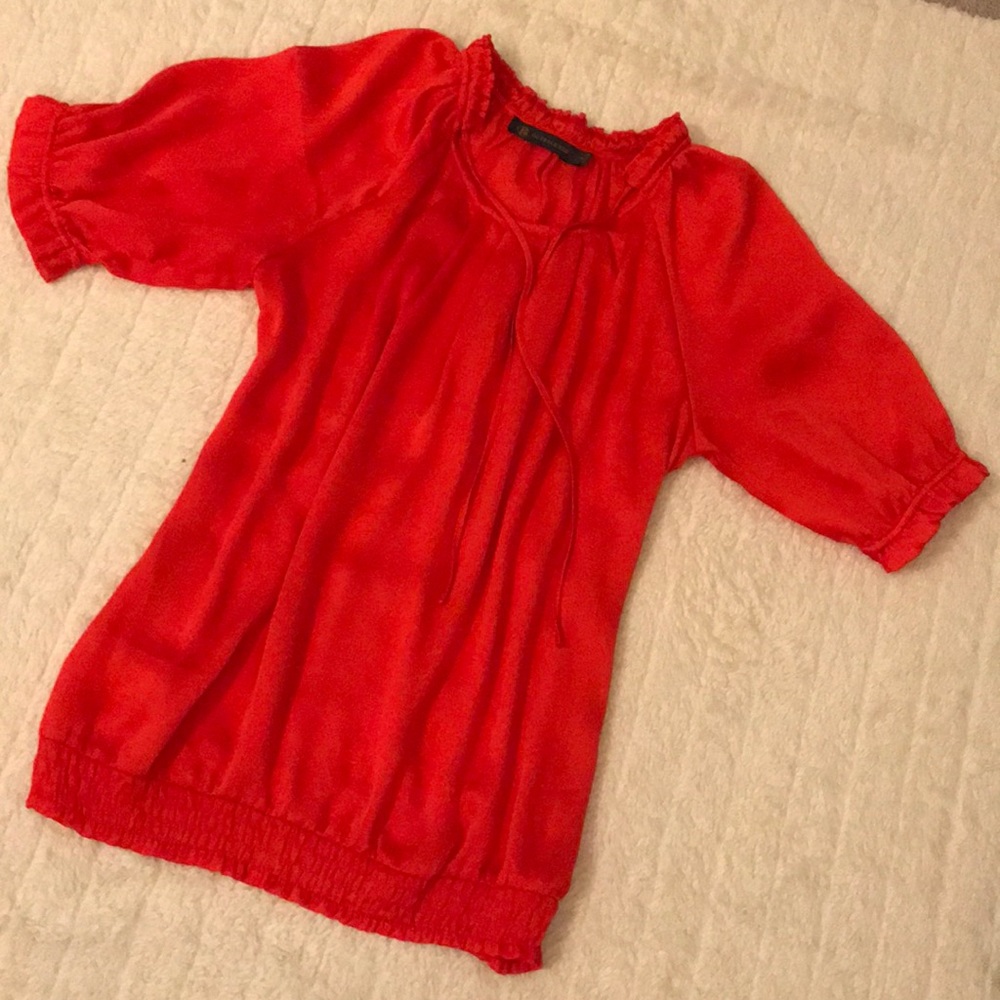 Outback Red Coral Loose Ruched Blouse Size M